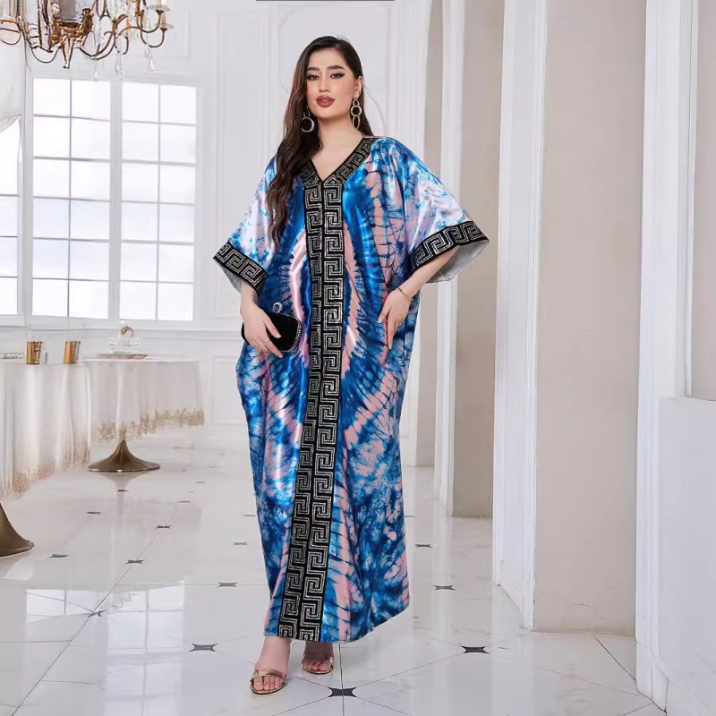 AliExpress 024 Široka haljina s printom perlica i turbanom za žene, plus size