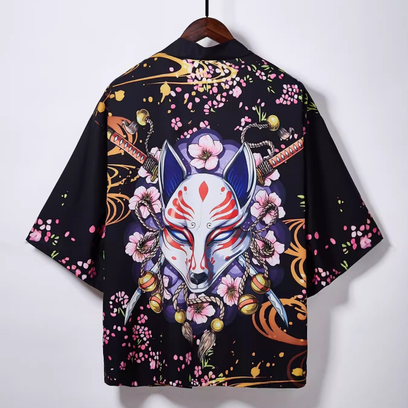 Jauna, pārrobežu stila Fox sērijas kimono 3D drukāta, brīvi pieguļoša apmetņa pidžama, kas piemērota vairākiem gadalaikiem