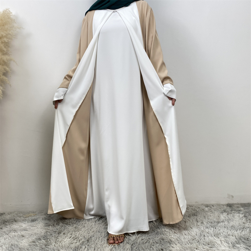 Rochie musulmană la modă, abaya, cardigan, cusături false, din două piese
