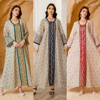 Sw021 Orientul Mijlociu, Europa și America Comerț transfrontalier Amazon Rochie musulmană pentru femei, halat de plasă, Abaya, broderie