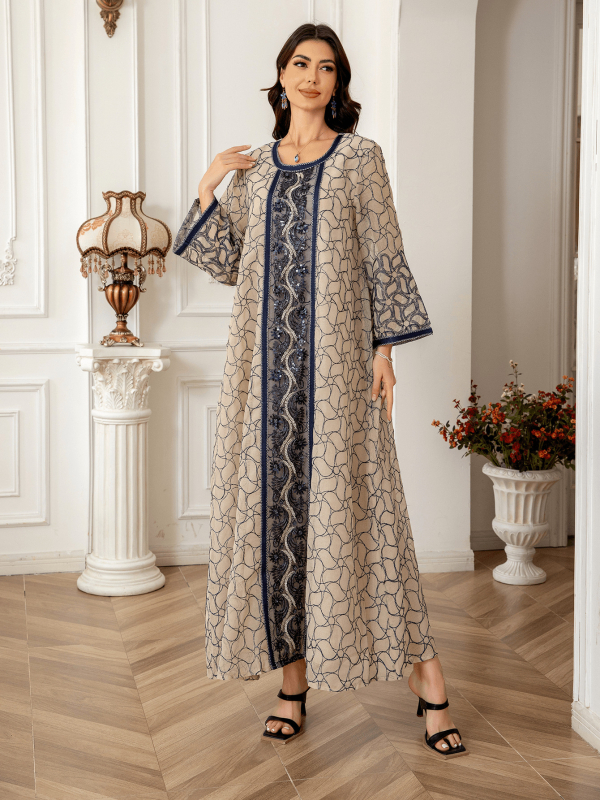 Sw021 Orientul Mijlociu, Europa și America Comerț transfrontalier Amazon Rochie musulmană pentru femei, halat de plasă, Abaya, broderie