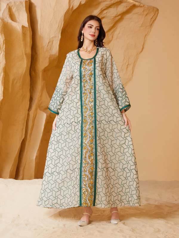 Sw021 Orientul Mijlociu, Europa și America Comerț transfrontalier Amazon Rochie musulmană pentru femei, halat de plasă, Abaya, broderie