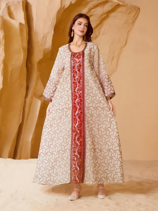 Sw021 Orientul Mijlociu, Europa și America Comerț transfrontalier Amazon Rochie musulmană pentru femei, halat de plasă, Abaya, broderie