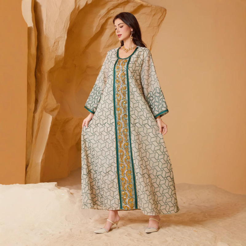 Sw021 Orientul Mijlociu, Europa și America Comerț transfrontalier Amazon Rochie musulmană pentru femei, halat de plasă, Abaya, broderie