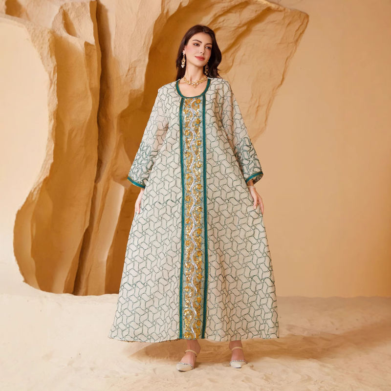 Sw021 Orientul Mijlociu, Europa și America Comerț transfrontalier Amazon Rochie musulmană pentru femei, halat de plasă, Abaya, broderie