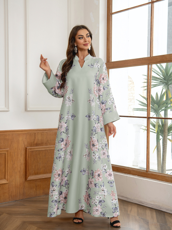 ZD031 Közel-keleti, szaúdi és határ menti muszlim női virágmintás, gyöngyös arab abaja ruha