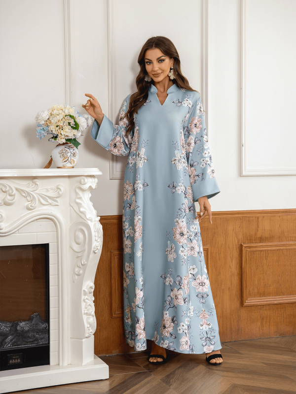 ZD031 Közel-keleti, szaúdi és határ menti muszlim női virágmintás, gyöngyös arab abaja ruha