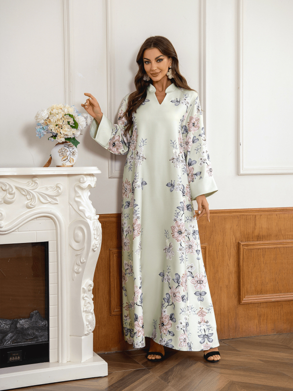 ZD031 Közel-keleti, szaúdi és határ menti muszlim női virágmintás, gyöngyös arab abaja ruha