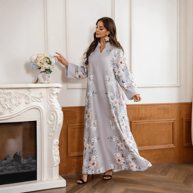 ZD031 Közel-keleti, szaúdi és határ menti muszlim női virágmintás, gyöngyös arab abaja ruha