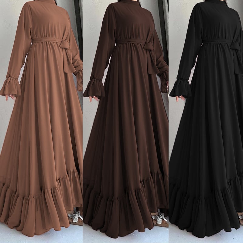 M2698 Amazon sieviešu Tuvo Austrumu musulmaņu jaunā šifona vienkrāsainā garā jostas modes eleganta kleita