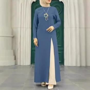 2024-es muszlim női ruhakészlet, jégselyemből készült, gyűrött hosszú ujjú, magasan hasított szegéllyel, egyszínű, elegáns és stílusos köntös, modern stílus