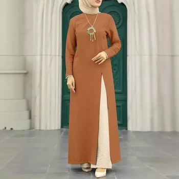 2024-es muszlim női ruhakészlet, jégselyemből készült, gyűrött hosszú ujjú, magasan hasított szegéllyel, egyszínű, elegáns és stílusos köntös, modern stílus