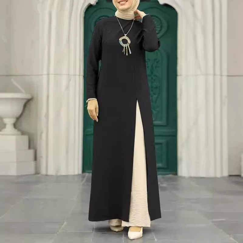 2024. aasta mosleminaiste rõivakomplekt, jääsiidist kortsulised pikad varrukad, kõrge lõhikuga alläär, ühevärviline, elegantne ja stiilne hommikumantel, moodne stiil