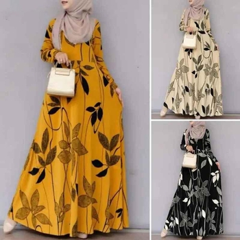 Mullins Rochie de damă cu imprimeu floral și mânecă lungă, model boem, rochie de vacanță și leagăn