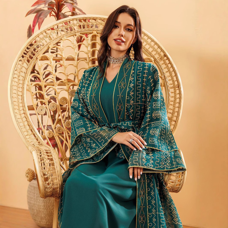 AB445 Rochie musulmană din Orientul Mijlociu, brodată cu plasă, Dubai, rochie saudită, rochie la modă