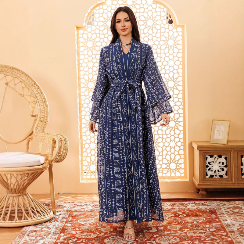 AB445 Rochie musulmană din Orientul Mijlociu, brodată cu plasă, Dubai, rochie saudită, rochie la modă