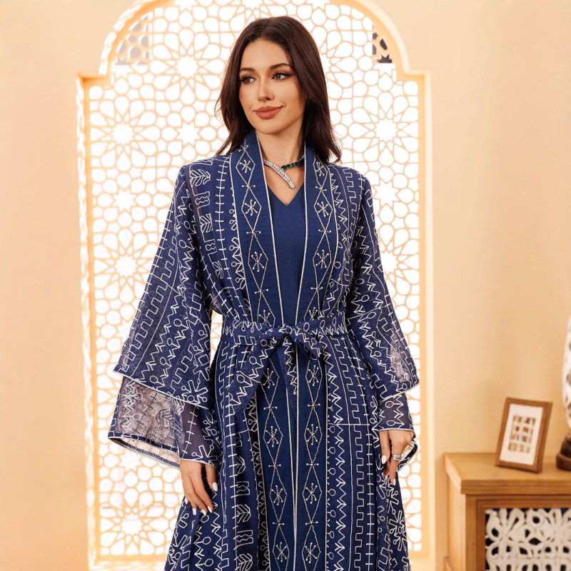 AB445 Rochie musulmană din Orientul Mijlociu, brodată cu plasă, Dubai, rochie saudită, rochie la modă