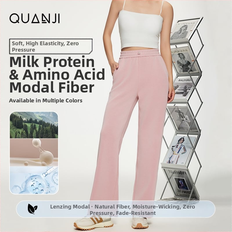 Pantaloni de trening pentru femei Lanjing, din material modal de primăvară și toamnă, în stil coreean, pantaloni de slăbire, cu senzație de piele, călduroase și goale, cu depozitare a căldurii, cu picior larg