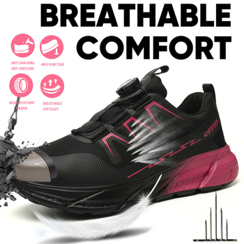 Naujo stiliaus apsauginiai batai moterims, atsparūs pradūrimui, plieniniais pirštais, apsauginiai batai, skraidantys austi, lengvi, neslystantys apsauginiai darbo batai