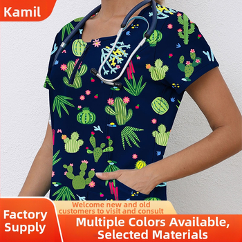 Käsitsipesetavad riided Lühikeste varrukatega trükitud stiilis arstiõe kirurgiline kleit Meeste ja naiste suvine lühikeste varrukatega elastne kiiresti kuivav õe kleit