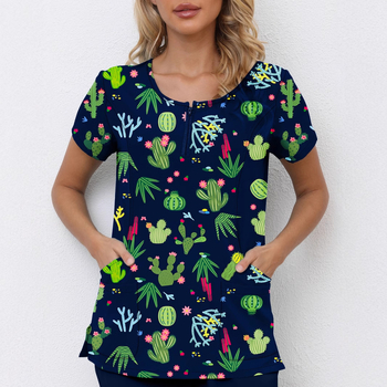 Käsitsipesetavad riided Lühikeste varrukatega trükitud stiilis arstiõe kirurgiline kleit Meeste ja naiste suvine lühikeste varrukatega elastne kiiresti kuivav õe kleit