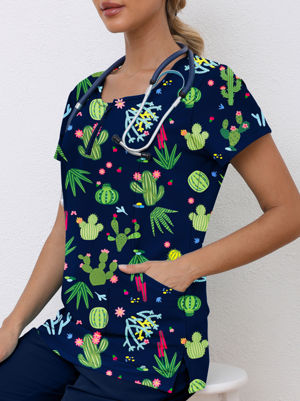 Käsitsipesetavad riided Lühikeste varrukatega trükitud stiilis arstiõe kirurgiline kleit Meeste ja naiste suvine lühikeste varrukatega elastne kiiresti kuivav õe kleit