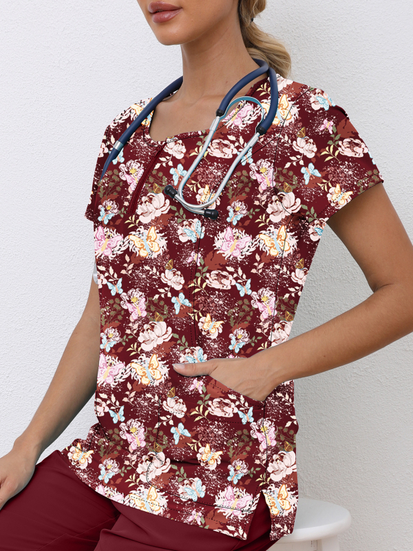 Käsitsipesetavad riided Lühikeste varrukatega trükitud stiilis arstiõe kirurgiline kleit Meeste ja naiste suvine lühikeste varrukatega elastne kiiresti kuivav õe kleit