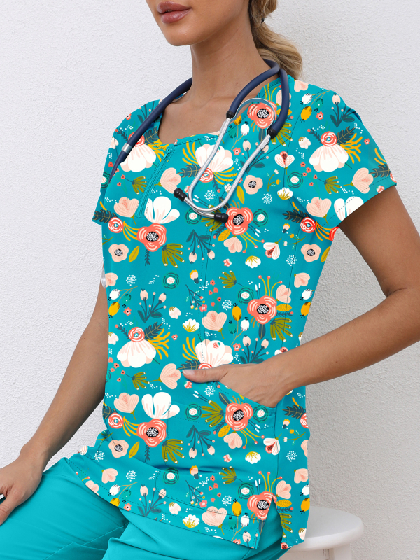 Käsitsipesetavad riided Lühikeste varrukatega trükitud stiilis arstiõe kirurgiline kleit Meeste ja naiste suvine lühikeste varrukatega elastne kiiresti kuivav õe kleit