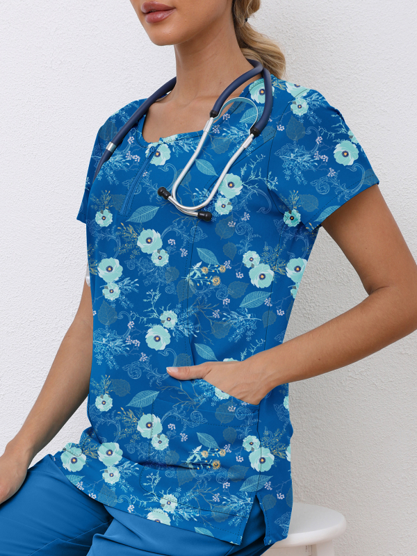 Käsitsipesetavad riided Lühikeste varrukatega trükitud stiilis arstiõe kirurgiline kleit Meeste ja naiste suvine lühikeste varrukatega elastne kiiresti kuivav õe kleit