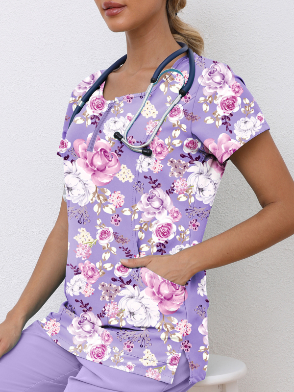 Käsitsipesetavad riided Lühikeste varrukatega trükitud stiilis arstiõe kirurgiline kleit Meeste ja naiste suvine lühikeste varrukatega elastne kiiresti kuivav õe kleit