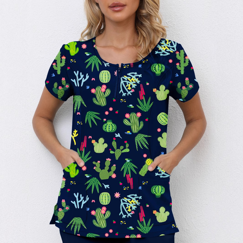 Käsitsipesetavad riided Lühikeste varrukatega trükitud stiilis arstiõe kirurgiline kleit Meeste ja naiste suvine lühikeste varrukatega elastne kiiresti kuivav õe kleit