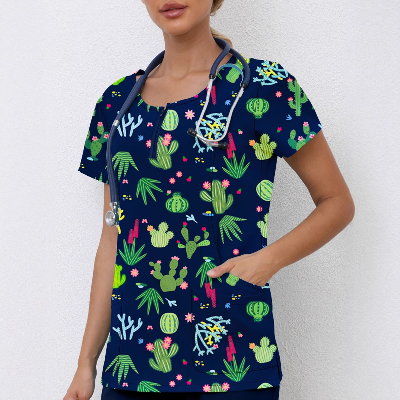 Käsitsipesetavad riided Lühikeste varrukatega trükitud stiilis arstiõe kirurgiline kleit Meeste ja naiste suvine lühikeste varrukatega elastne kiiresti kuivav õe kleit