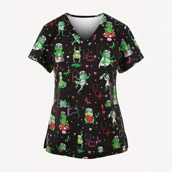 Vanjska trgovina prekogranična vruća prodaja 3D digitalni tisak ženske široke majice s V-izrezom i kratkim rukavima, ramenima, Joker s dvostrukim džepom, odjeća za njegu