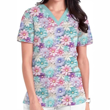 Vanjska trgovina prekogranična vruća prodaja 3D digitalni tisak ženske široke majice s V-izrezom i kratkim rukavima, ramenima, Joker s dvostrukim džepom, odjeća za njegu