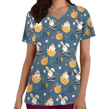 Vanjska trgovina prekogranična vruća prodaja 3D digitalni tisak ženske široke majice s V-izrezom i kratkim rukavima, ramenima, Joker s dvostrukim džepom, odjeća za njegu