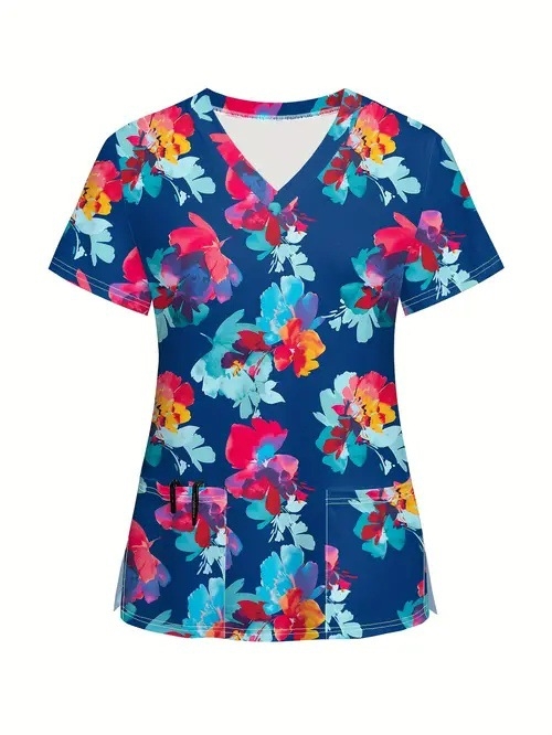 Vanjska trgovina prekogranična vruća prodaja 3D digitalni tisak ženske široke majice s V-izrezom i kratkim rukavima, ramenima, Joker s dvostrukim džepom, odjeća za njegu