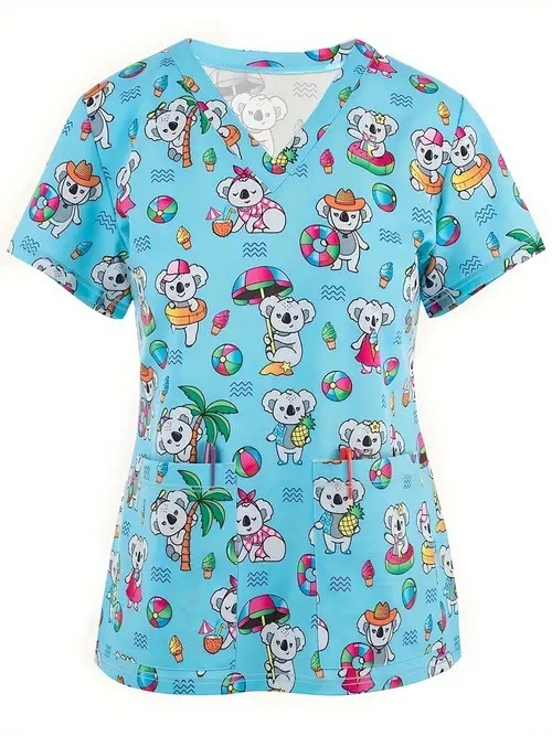 Vanjska trgovina prekogranična vruća prodaja 3D digitalni tisak ženske široke majice s V-izrezom i kratkim rukavima, ramenima, Joker s dvostrukim džepom, odjeća za njegu