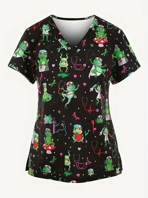 Vanjska trgovina prekogranična vruća prodaja 3D digitalni tisak ženske široke majice s V-izrezom i kratkim rukavima, ramenima, Joker s dvostrukim džepom, odjeća za njegu