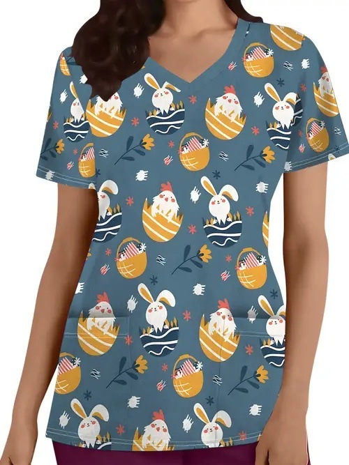 Vanjska trgovina prekogranična vruća prodaja 3D digitalni tisak ženske široke majice s V-izrezom i kratkim rukavima, ramenima, Joker s dvostrukim džepom, odjeća za njegu