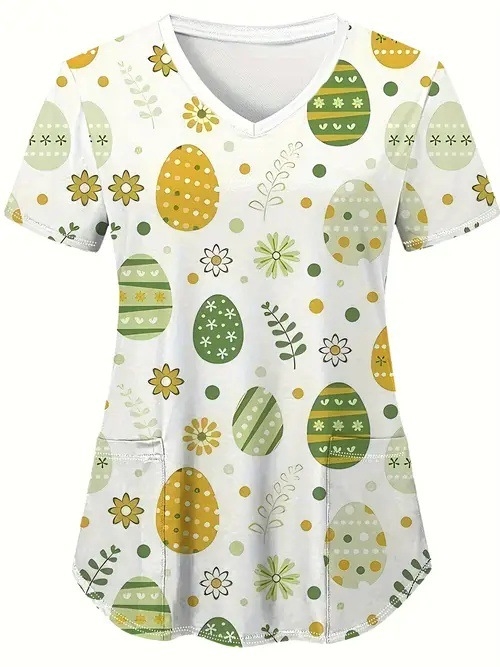 Vanjska trgovina prekogranična vruća prodaja 3D digitalni tisak ženske široke majice s V-izrezom i kratkim rukavima, ramenima, Joker s dvostrukim džepom, odjeća za njegu