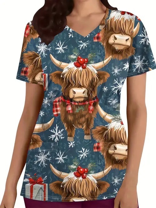 Vanjska trgovina prekogranična vruća prodaja 3D digitalni tisak ženske široke majice s V-izrezom i kratkim rukavima, ramenima, Joker s dvostrukim džepom, odjeća za njegu