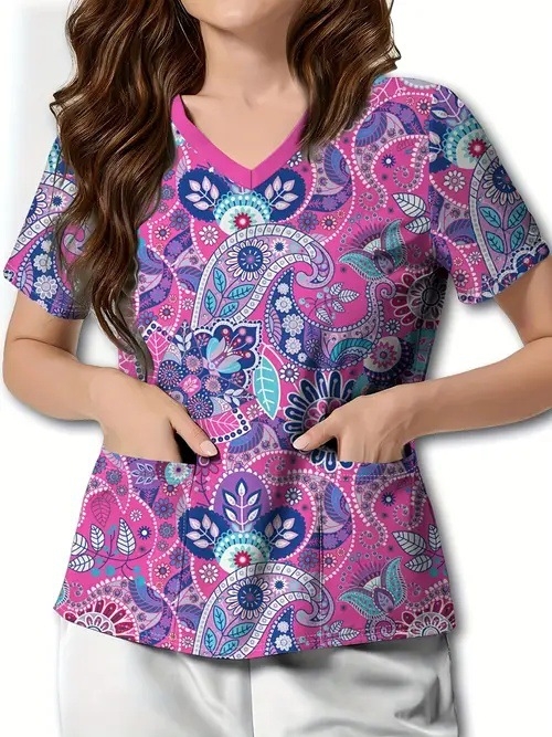 Vanjska trgovina prekogranična vruća prodaja 3D digitalni tisak ženske široke majice s V-izrezom i kratkim rukavima, ramenima, Joker s dvostrukim džepom, odjeća za njegu