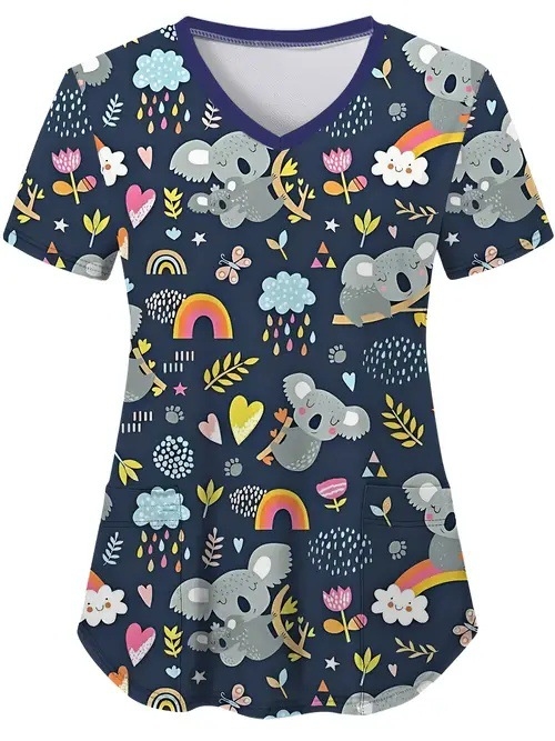 Vanjska trgovina prekogranična vruća prodaja 3D digitalni tisak ženske široke majice s V-izrezom i kratkim rukavima, ramenima, Joker s dvostrukim džepom, odjeća za njegu