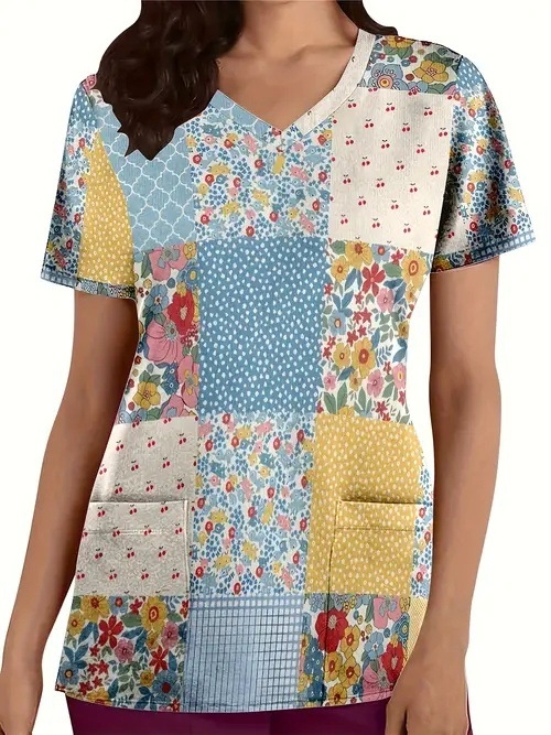 Vanjska trgovina prekogranična vruća prodaja 3D digitalni tisak ženske široke majice s V-izrezom i kratkim rukavima, ramenima, Joker s dvostrukim džepom, odjeća za njegu