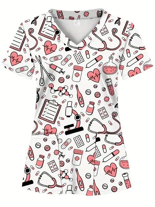 Vanjska trgovina prekogranična vruća prodaja 3D digitalni tisak ženske široke majice s V-izrezom i kratkim rukavima, ramenima, Joker s dvostrukim džepom, odjeća za njegu