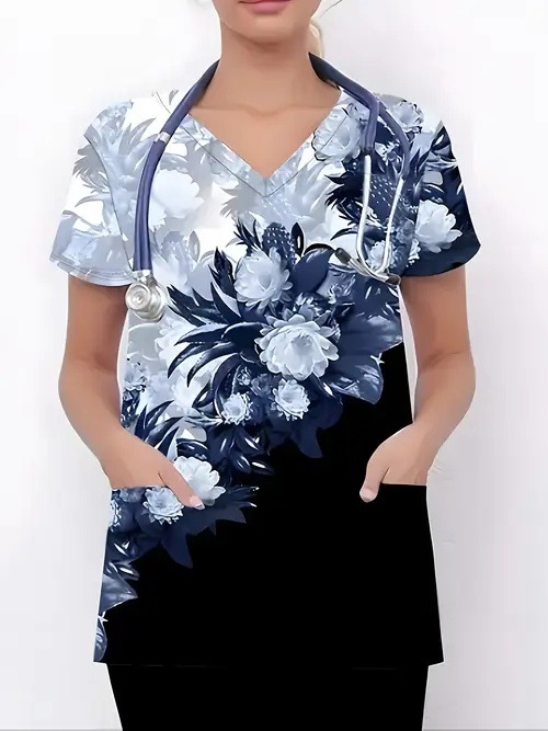 Vanjska trgovina prekogranična vruća prodaja 3D digitalni tisak ženske široke majice s V-izrezom i kratkim rukavima, ramenima, Joker s dvostrukim džepom, odjeća za njegu