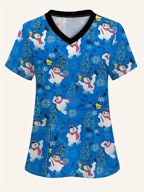 Vanjska trgovina prekogranična vruća prodaja 3D digitalni tisak ženske široke majice s V-izrezom i kratkim rukavima, ramenima, Joker s dvostrukim džepom, odjeća za njegu