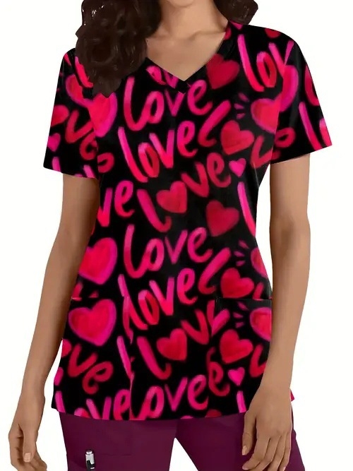 Vanjska trgovina prekogranična vruća prodaja 3D digitalni tisak ženske široke majice s V-izrezom i kratkim rukavima, ramenima, Joker s dvostrukim džepom, odjeća za njegu