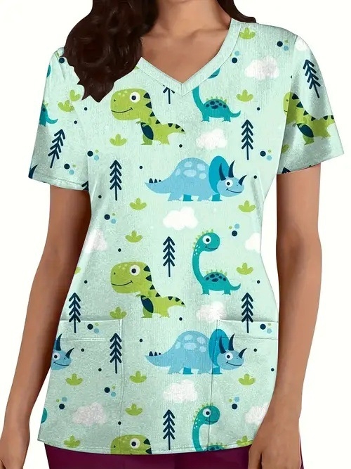 Vanjska trgovina prekogranična vruća prodaja 3D digitalni tisak ženske široke majice s V-izrezom i kratkim rukavima, ramenima, Joker s dvostrukim džepom, odjeća za njegu