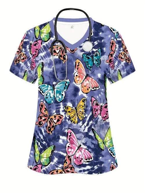 Vanjska trgovina prekogranična vruća prodaja 3D digitalni tisak ženske široke majice s V-izrezom i kratkim rukavima, ramenima, Joker s dvostrukim džepom, odjeća za njegu